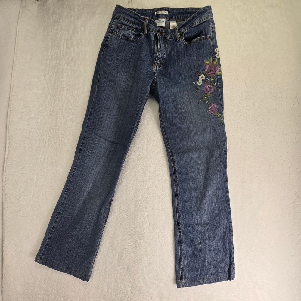 Y2K‎ Floral Embroidered Jeans Womens Sz 8 30x29 Stretch Boho Festival Twee Artsy